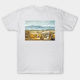 Blue sky with mountains and farmers T-Shirt